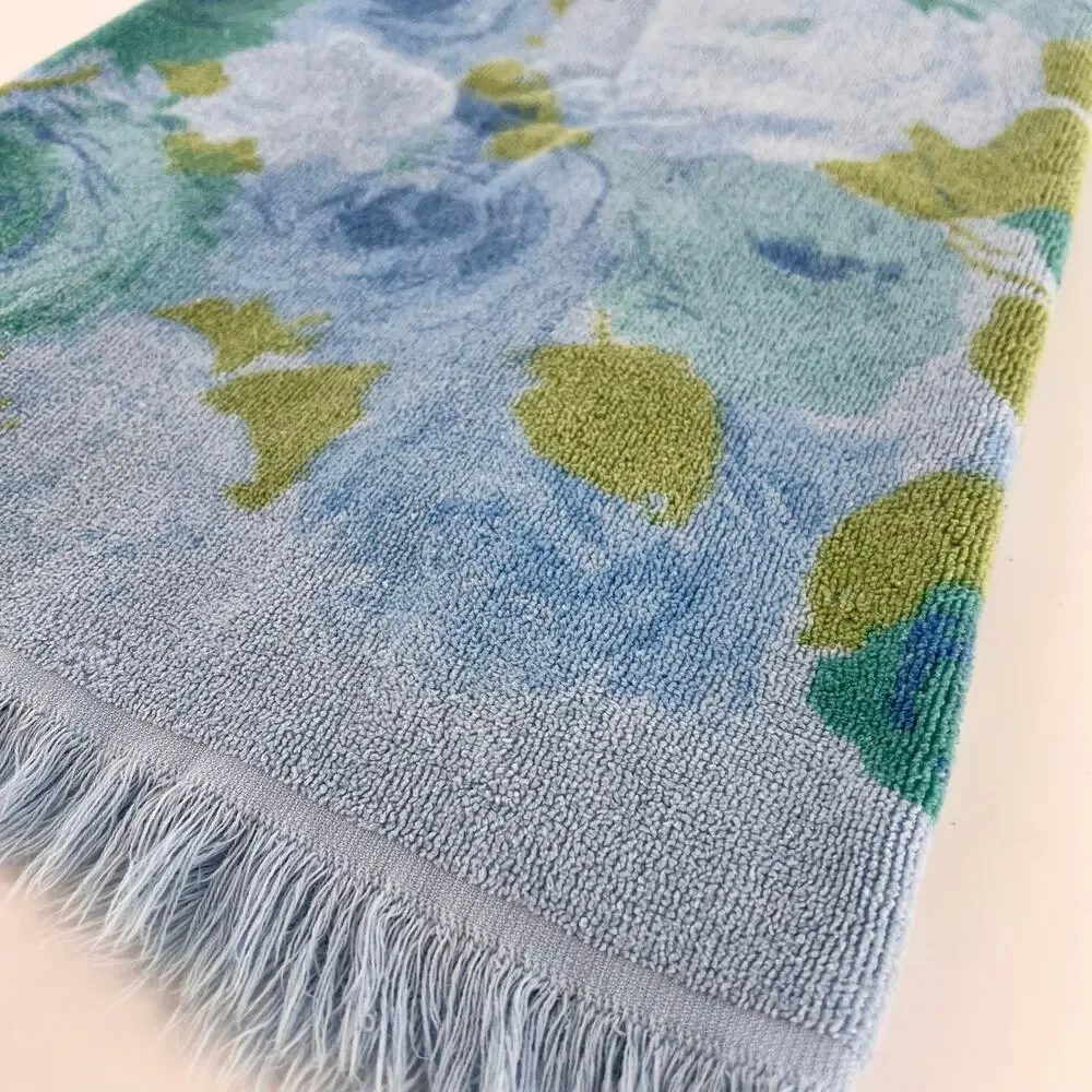 70s Cottagecore Blue Floral Towel 1970s Vintage Monticello Cannon